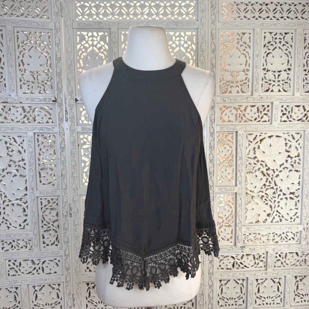 ASTR Black Silk Blend Halter Tank Top Womens Large Crochet Whimisgoth Boho